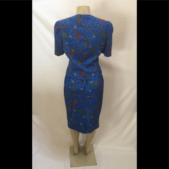 VTG Papéll Boutique Sz 8 Blue Chain Print 2pc Set - Picture 4 of 8